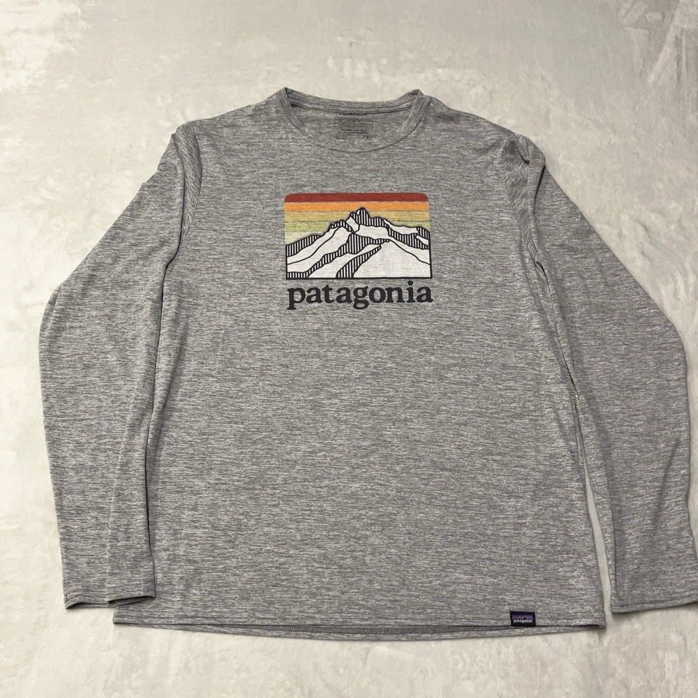 Patagonia Shirt Men's Capilene Cool Daily Graphic Long Sleeved Gray Sz Medium